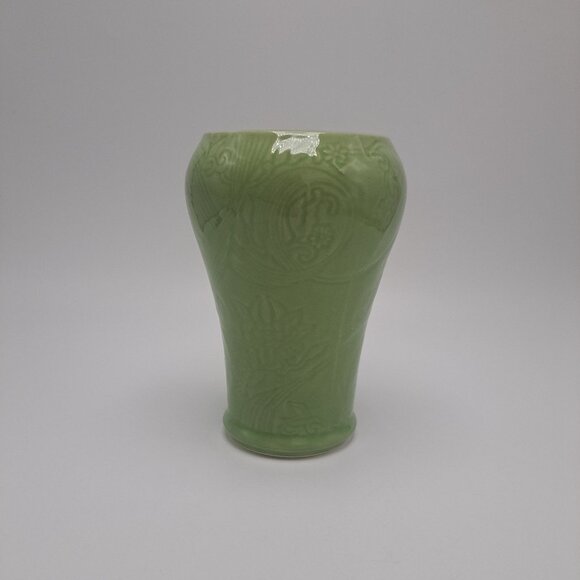 Max Factor Khara Fantasy Green Embossed Ceramic Jar Vase NO LID - Picture 1 of 10